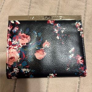 Bandolino Black Floral Compact Wallet with Pink Accents